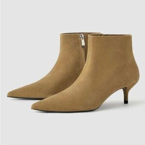 Zara Split Suede Kitten Heel Ankle Boots Tan Size 38 NEW
